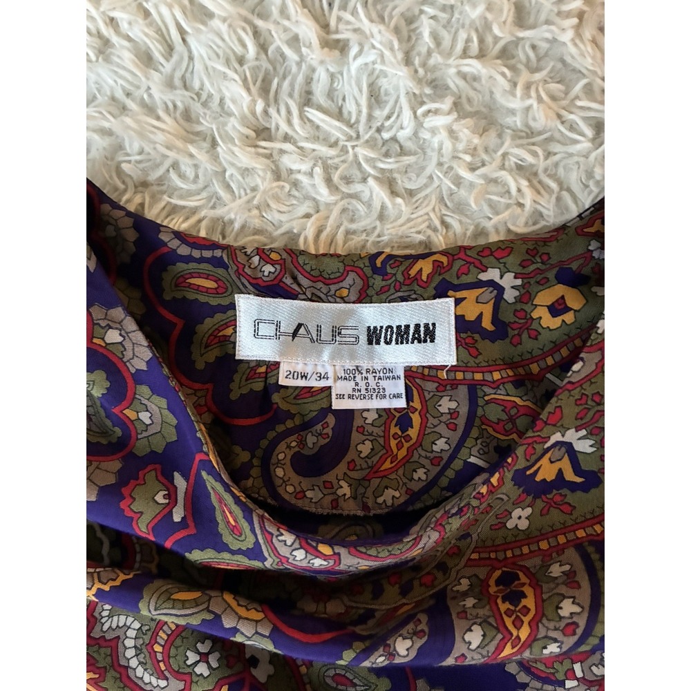 CHAUS Womens Size 20W/34 Button Blouse Purple Green Paisley Short Sleeve - Picture 9 of 16